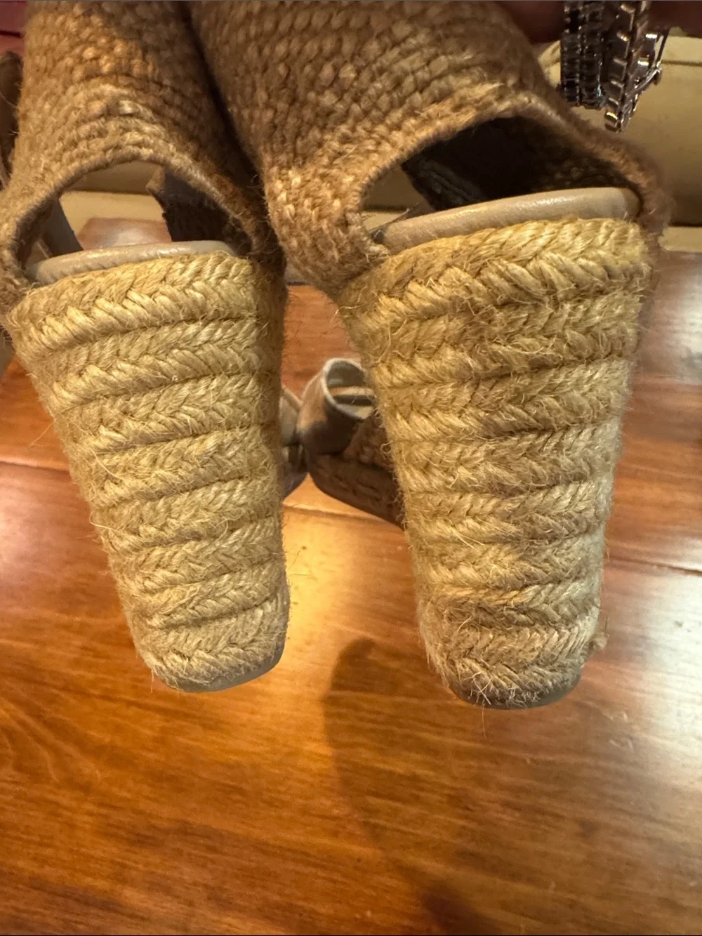 Castaner Bruna Espadrille Wedge Shoe 38 Taupe Sand Leather Open Casual Button - Picture 10 of 16